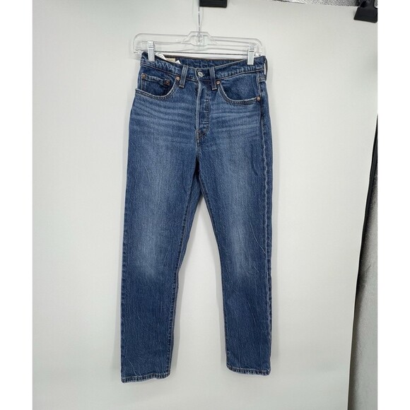 Levis 501 Button Fly Straight Leg Blue Jeans Womens Sz 26 High Rise Original Fit - Picture 1 of 16
